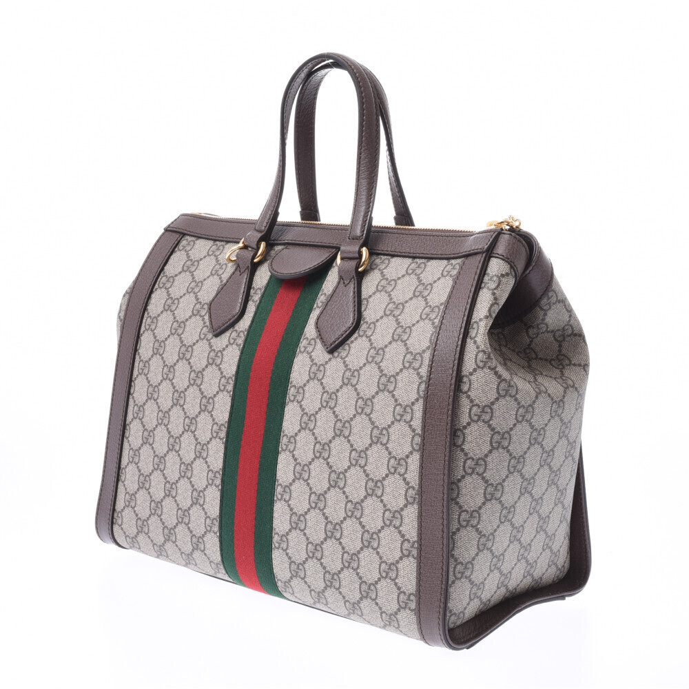 Gucci Tote Leather Gray GG Bag Brown Supreme Ophidia Greige